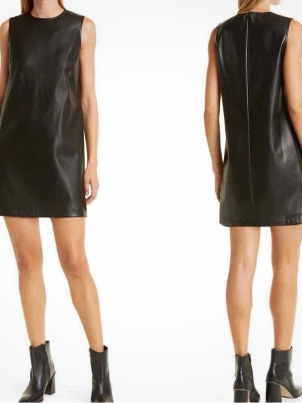 Theory Black Faux Leather Sleeveless Mini Dress